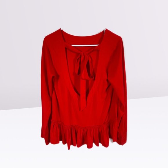 Anthropologie Cloth & Stone NWOT Open Back Red Blouse Top Tie-Back Raffle Size S - Picture 3 of 8